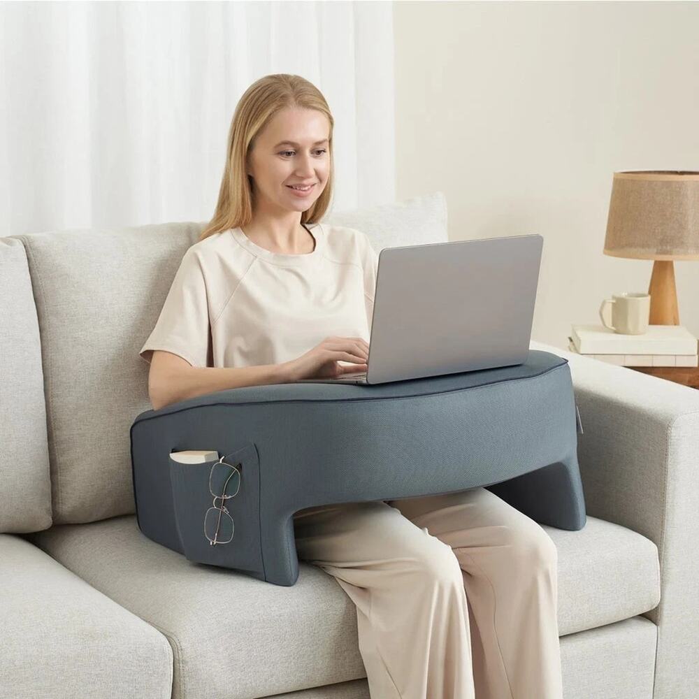 Casual Living Reading Lap Desk Memory Foam Pillow Removable Cover Gray Open Box